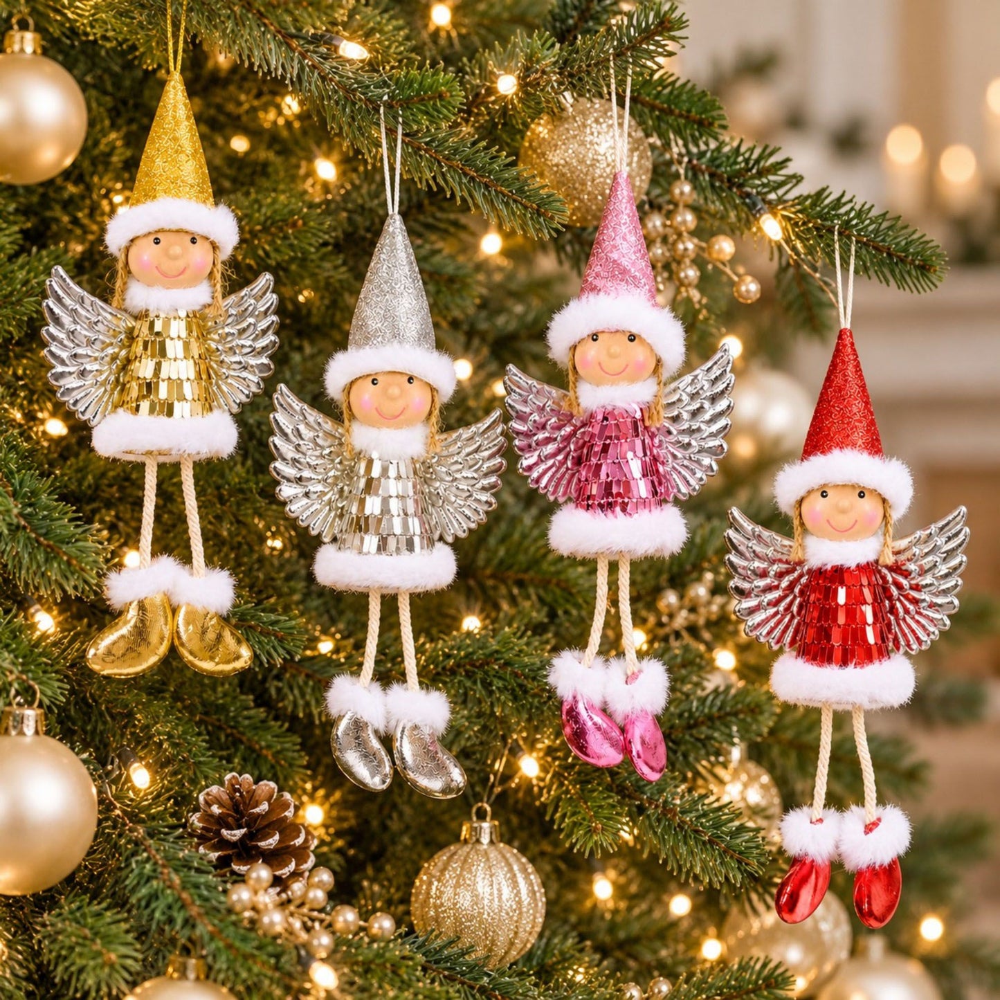 2pk Sequin Angel Christmas Tree Ornaments