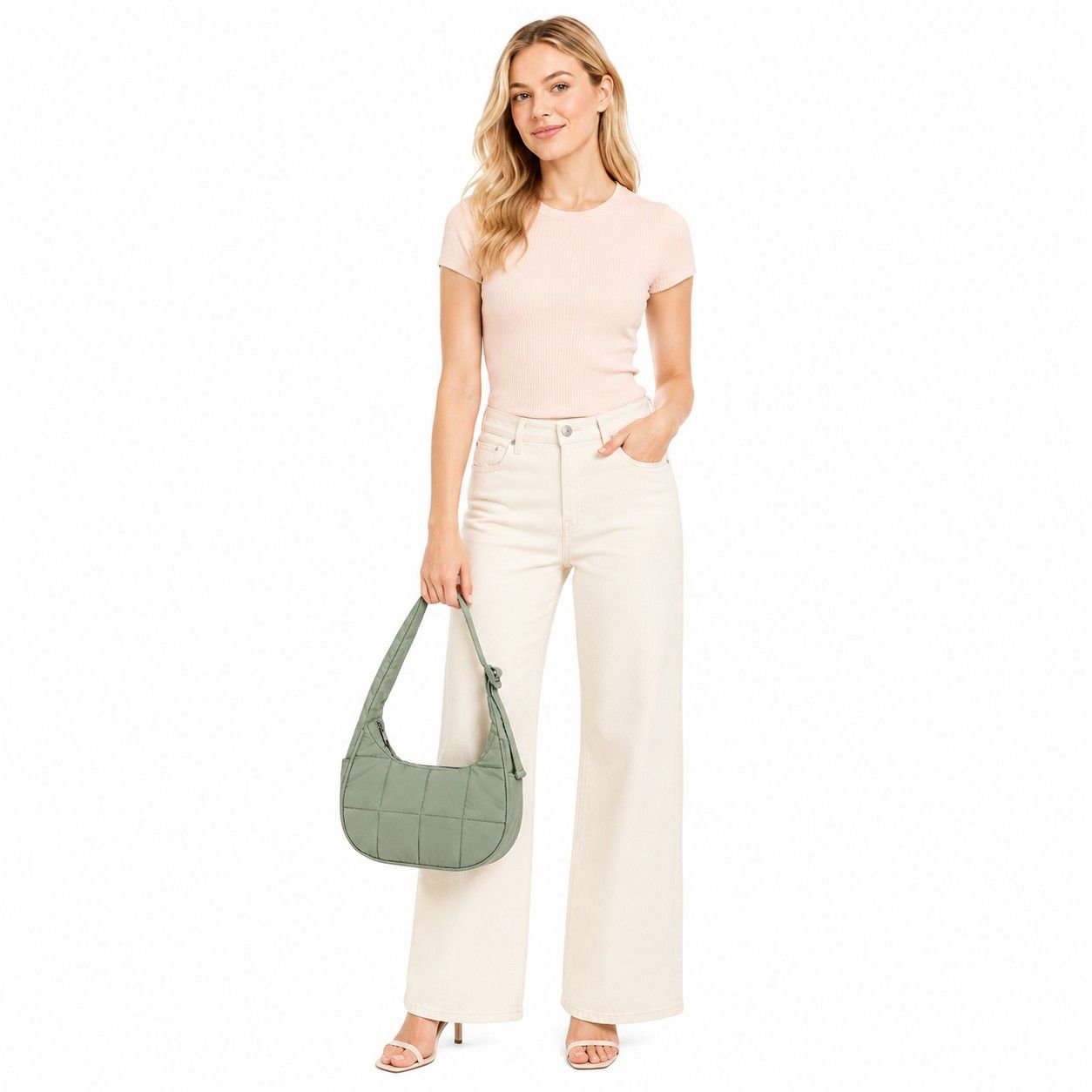 Quilted Nylon Hobo Shoulder Bag with Adjustable Strap and Multiple Pockets