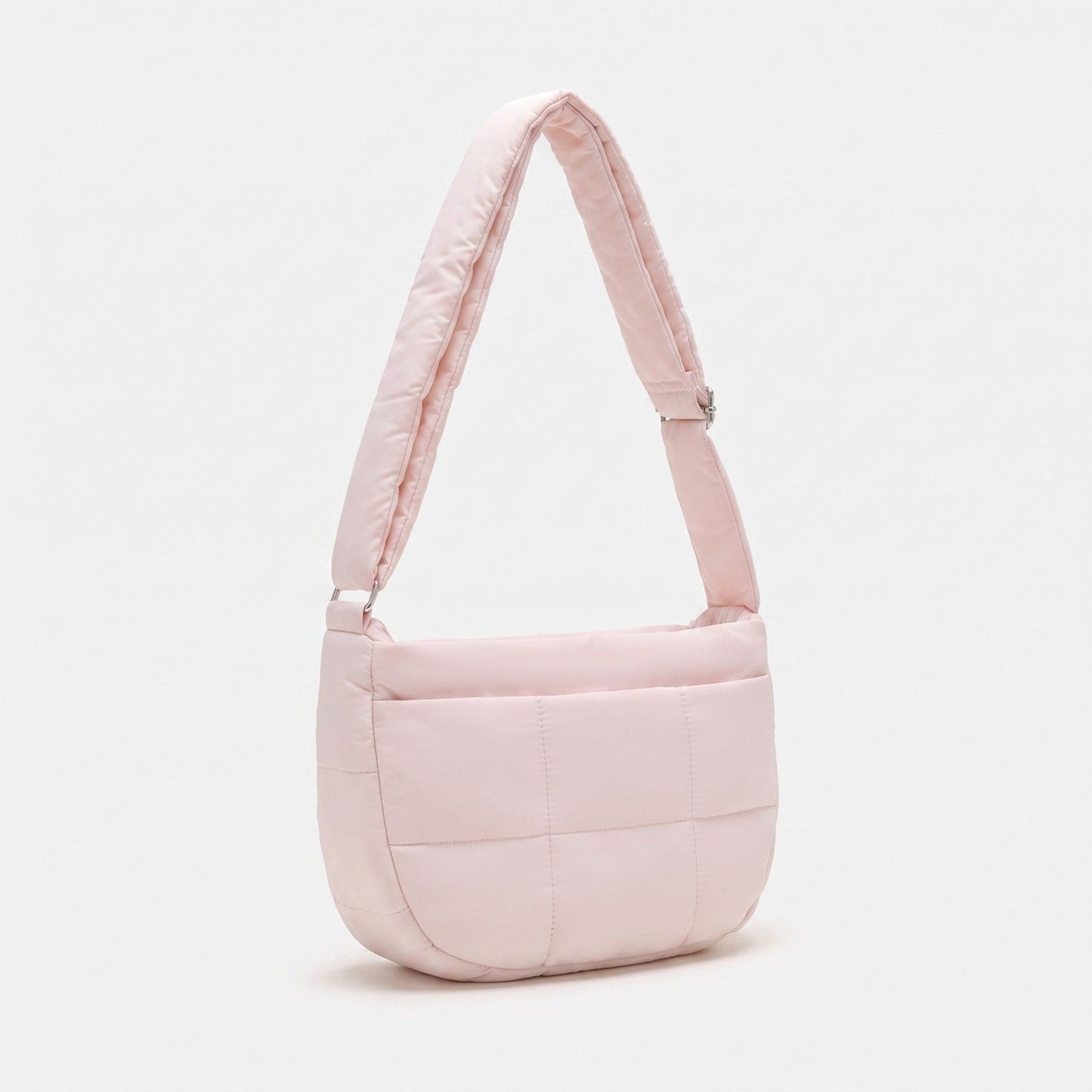 Soft Puffy Quilted Crescent Bag with Smooth Padded Panels and Adjustable Shoulder Straps 10.4x3.9x7.9in