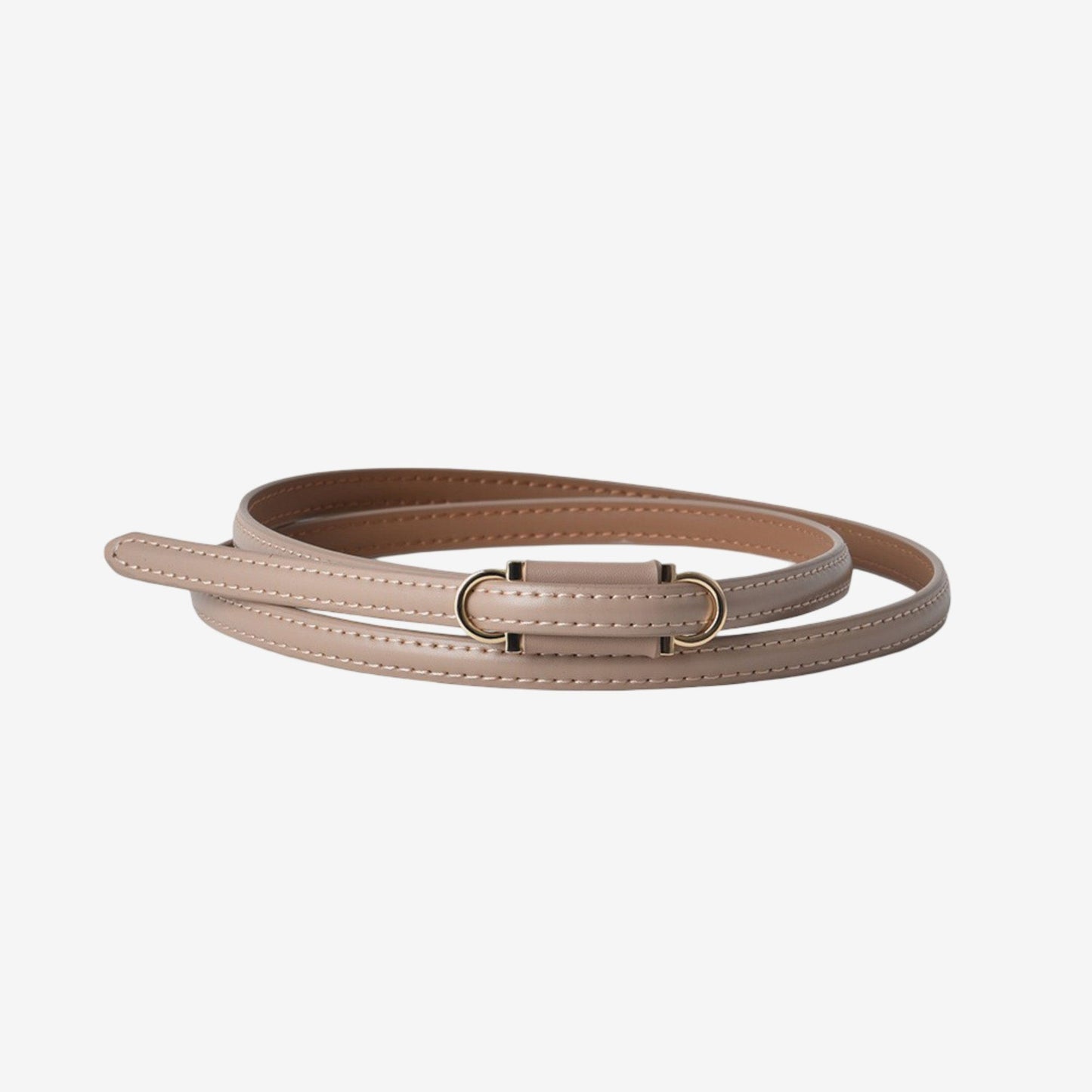 Genuine Leather No Hole Skinny Waist Belt with Minimal Buckle 41.3in