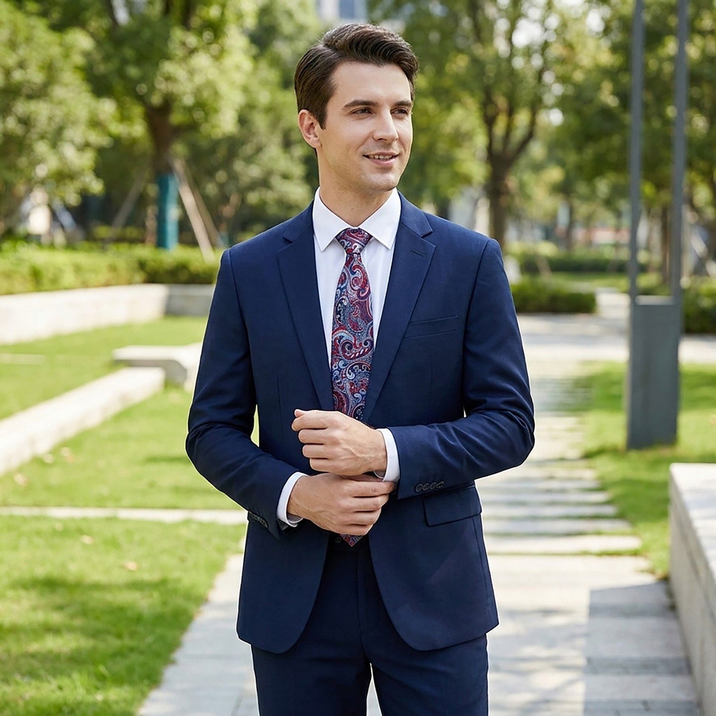 Men's Paisley Tie Gift Set with Matching Pocket Square Cufflinks and Silver Tie Clip