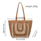 Woven Crochet Tote Bag with Openwork Panel Design Leather Shoulder Strap Lightweight Knit Handbag