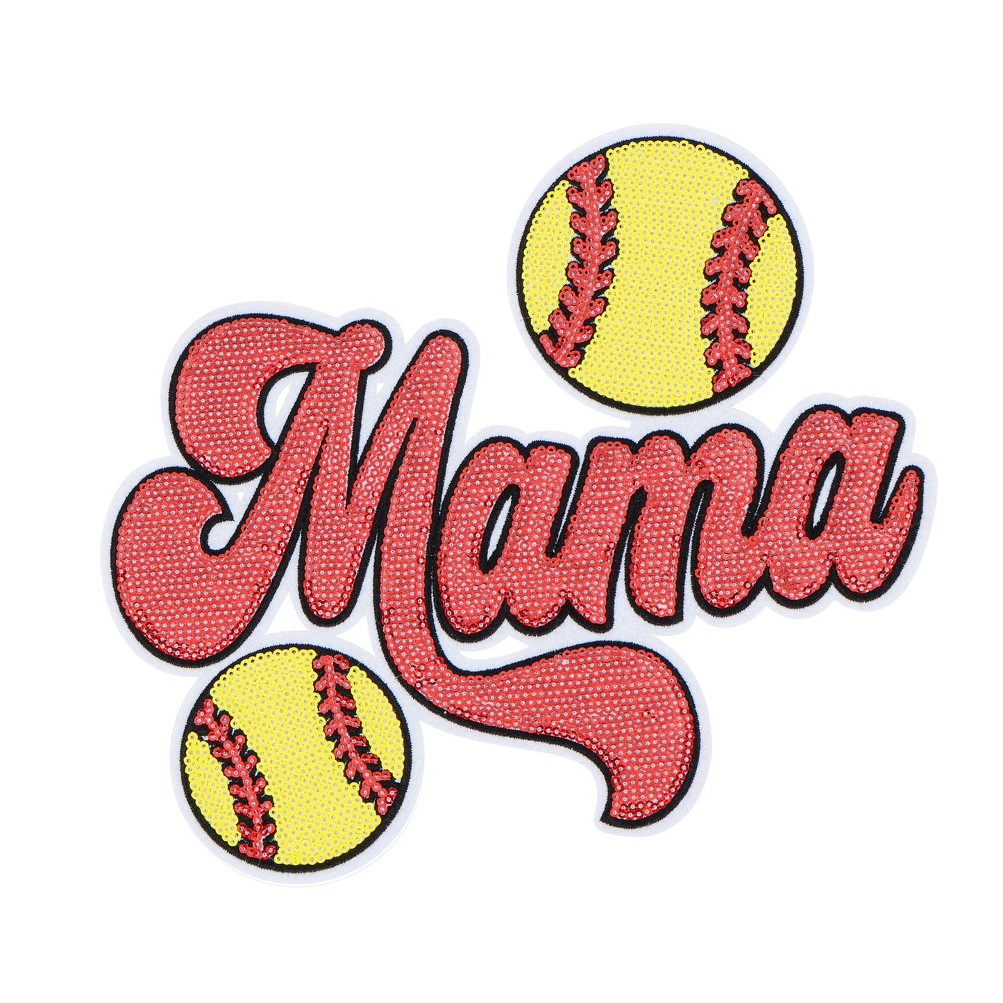 Baseball Mama Sequin Iron On Patches Game Day Applique Large Patch Accessory Clothes Jacket Uniform Backpack DIY Decor
