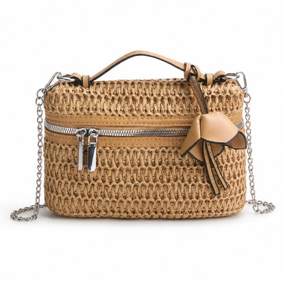 Straw Woven Crossbody Bag with Chain Strap