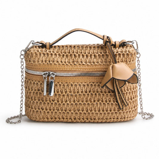 Straw Woven Crossbody Bag with Chain Strap