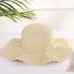 Women Straw Sun Hat Wide Brim Floppy Beach Hat Woven Scalloped Edge Adjustable Summer Hat