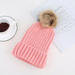Cable Knit Beanie with Faux Fur Pom-Pom - Warm Stretchy Winter Hat for Casual Daily Wear