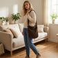 Fuzzy Shoulder Bag Soft Textured Tote Purse with Magnetic Closure