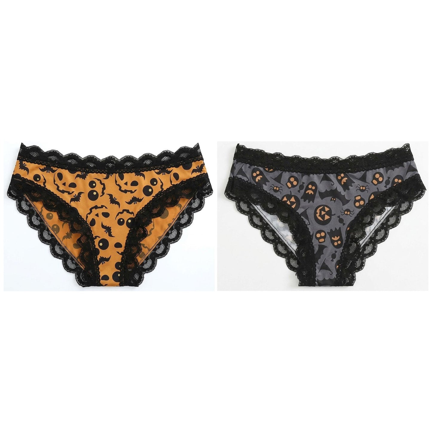 2 Pack Halloween Print Lace Trim Bikini Underwear