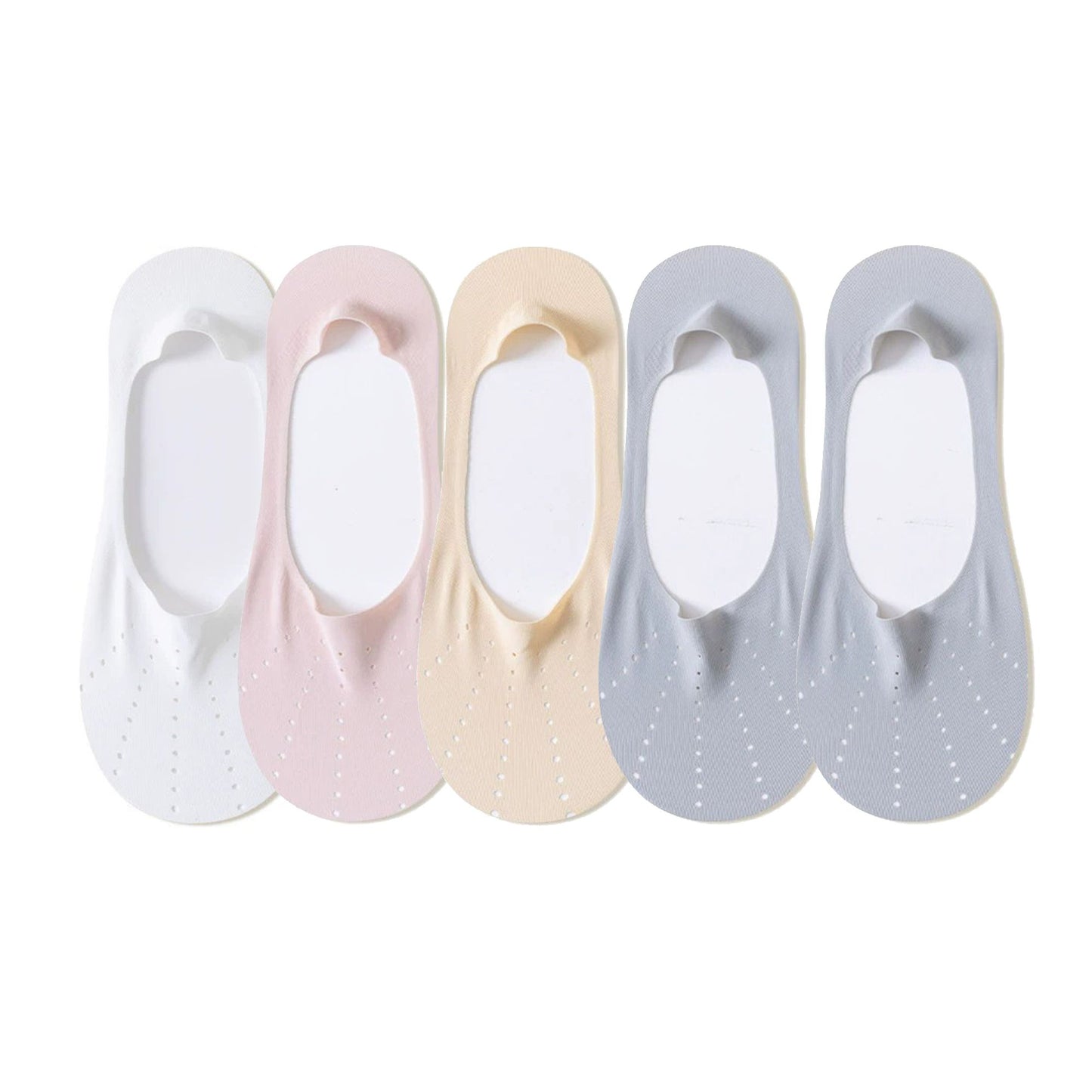 5 Pairs Women Low Cut No Show Socks Breathable Stretch Knit Liner Design Anti-Slip Heel Grip for Flats and Loafers