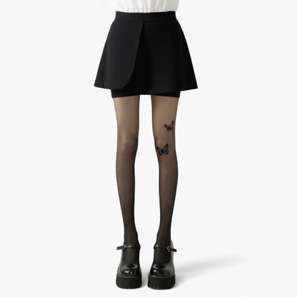 Sheer Butterfly Print Tights with Subtle Sparkle Star Accents and Stretch Fit