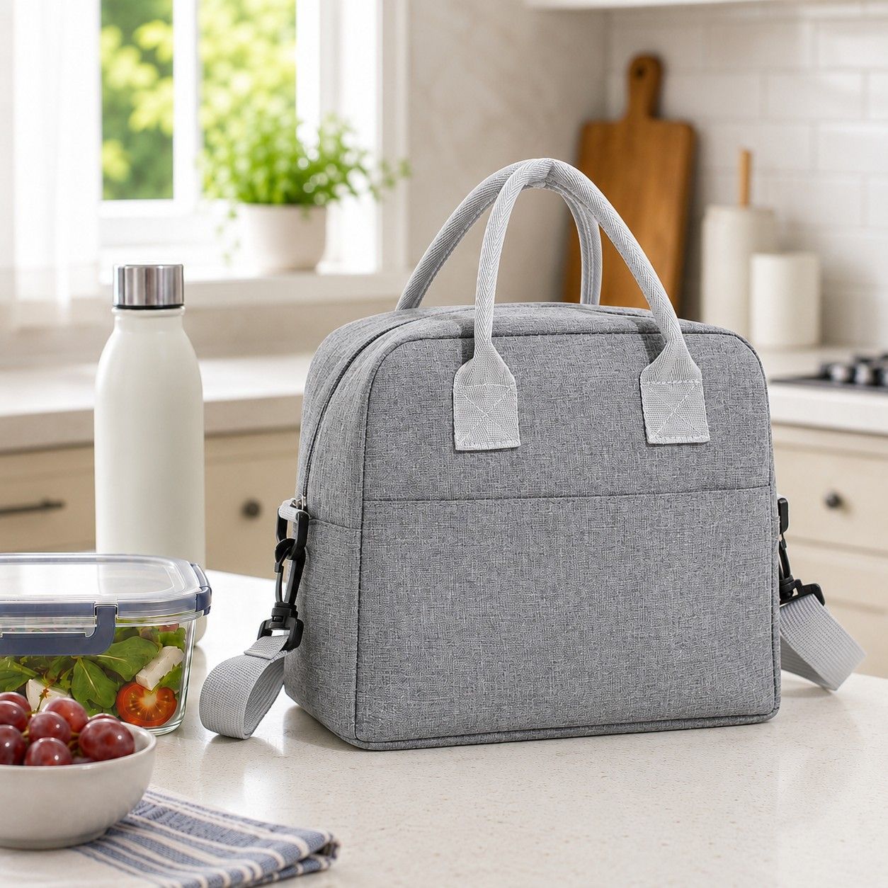 Insulated Lunch Tote Bag with Front Pocket and Adjustable Shoulder Strap