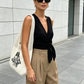 Knit Shoulder Bag with Open Mesh Detail Soft Slouchy Tote and Graphic Front Design for Casual Carry
