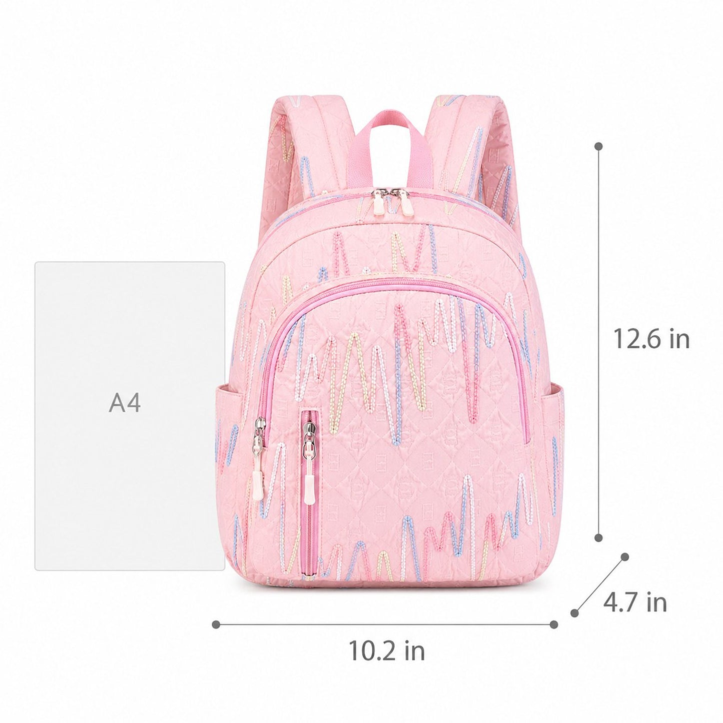 Quilted Backpack with Embroidered Pattern and Multiple Pockets