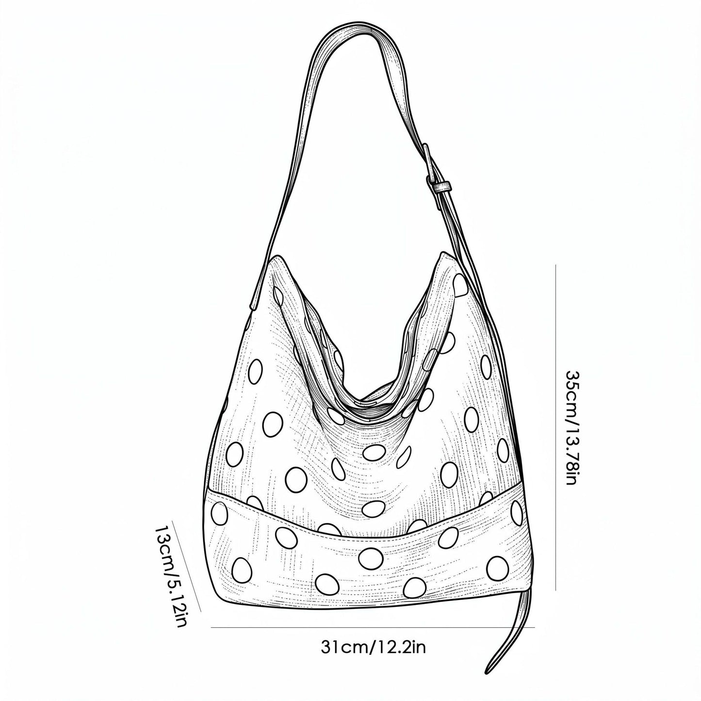 Polka Dot Hobo Shoulder Bag with Adjustable Strap and Front Pocket