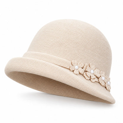 Floral Pearl Accent Cloche Hat Adjustable Brim Dress Hat