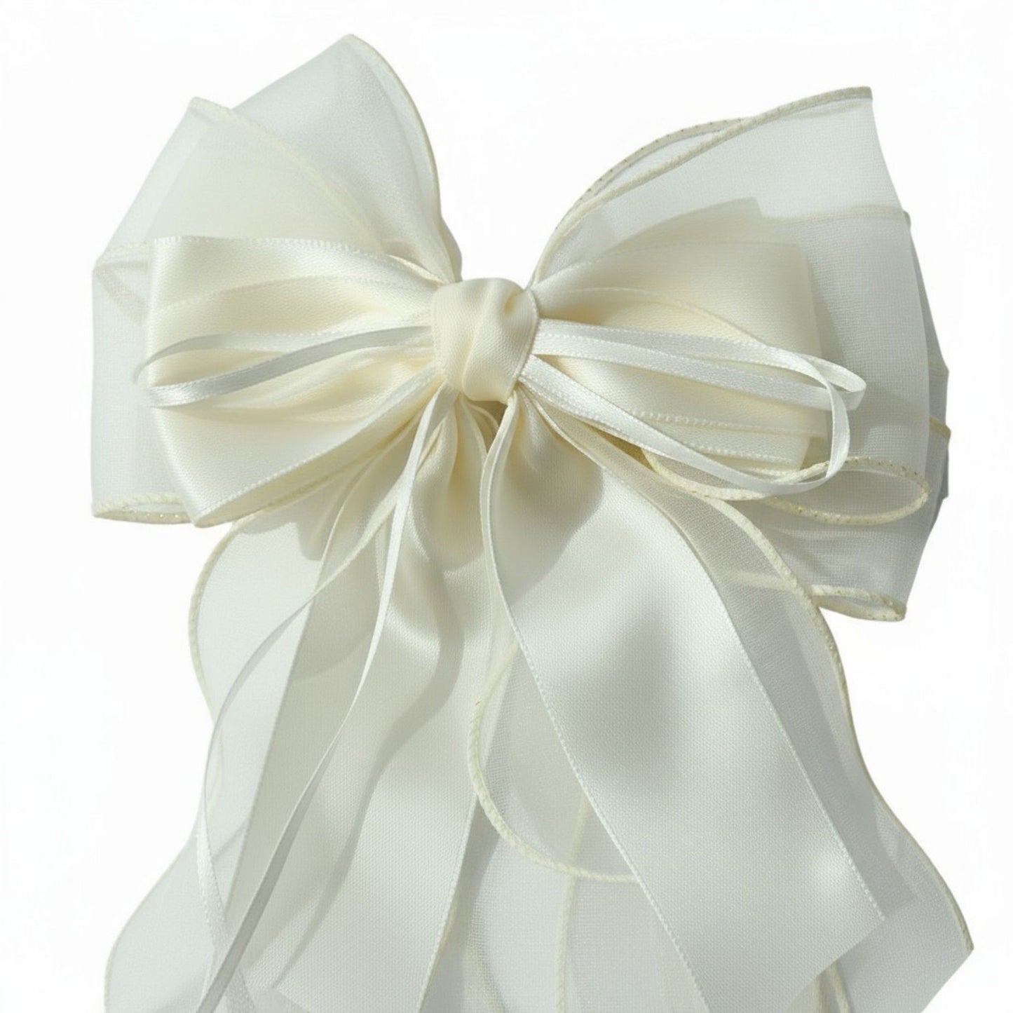 Oversized Satin Bow Hair Clip with Long Ribbon Tails and Glossy Finish