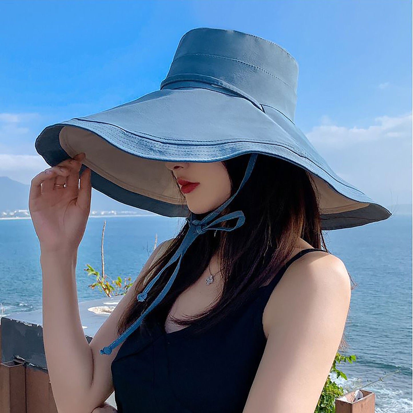 Women's Reversible Wide - Brim Sun Hat with Adjustable Chin Strap