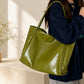 Large Faux Leather Tote Bag with Double Shoulder Straps and Magnetic Closure