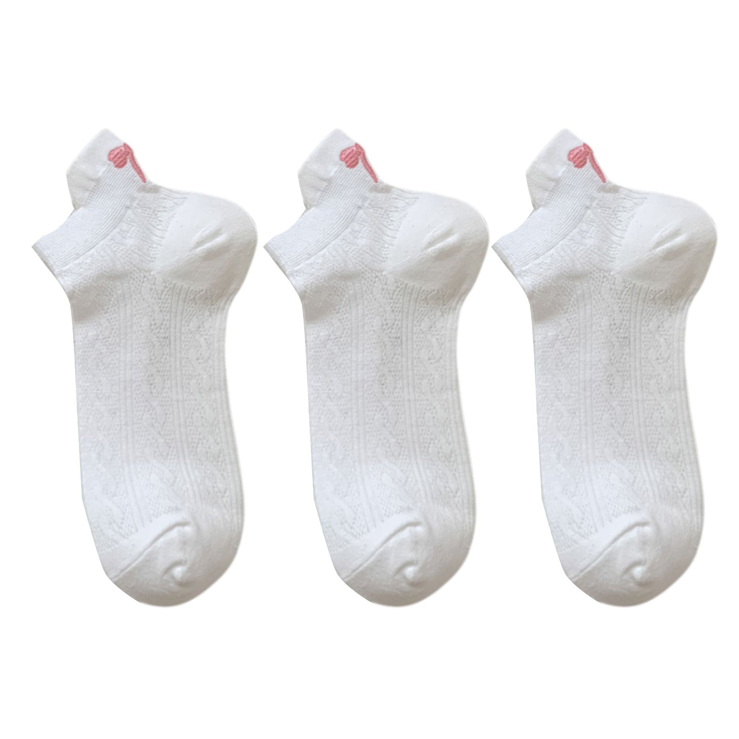3-Pack Cotton Ankle Socks with Bow Knit Pattern Soft Breathable Low-Cut Design