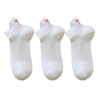 3-Pack Cotton Ankle Socks with Bow Knit Pattern Soft Breathable Low-Cut Design