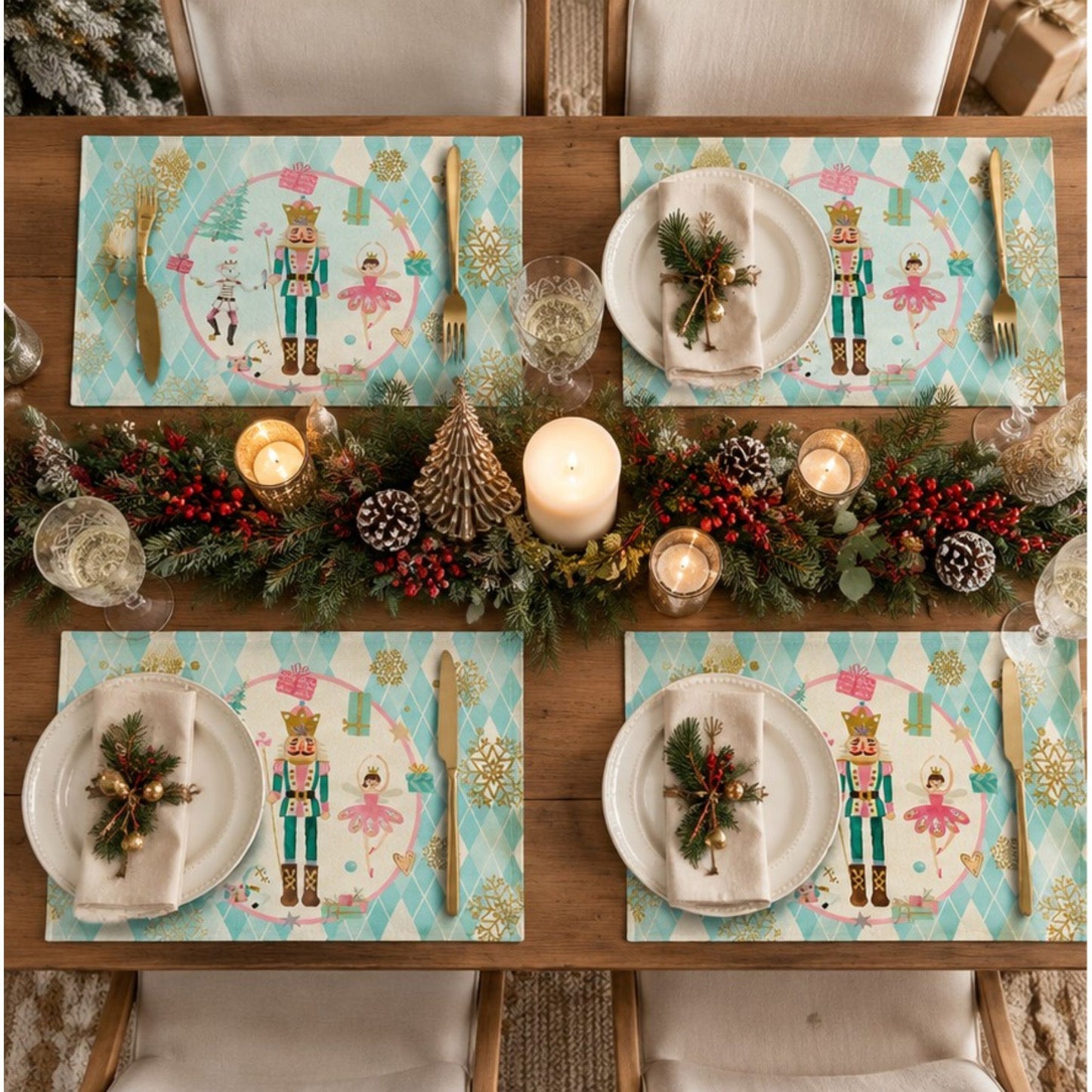 Christmas Nutcracker Placemats Set of 4 Holiday Dining Table Mats 11.8 x 17.7in