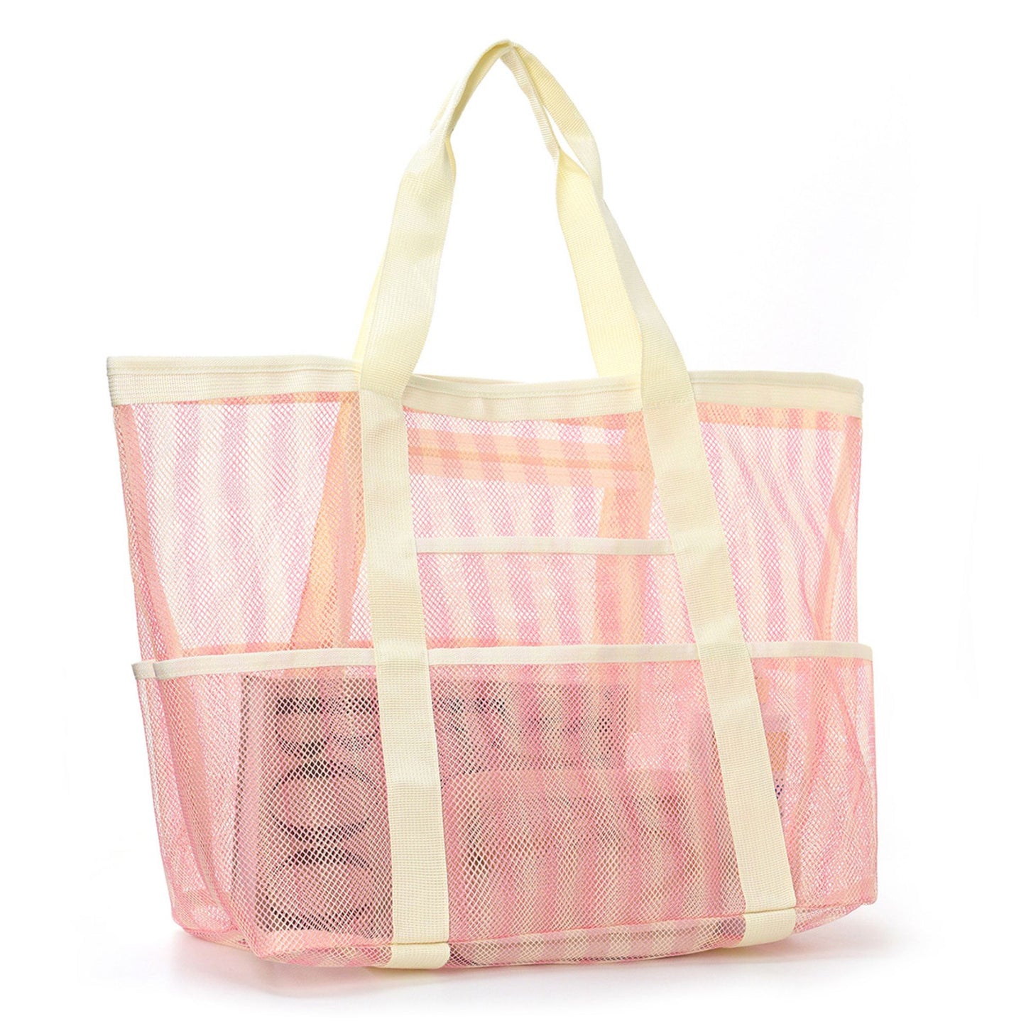 Large Mesh Beach Tote Bag with Shoulder Handles and Pockets