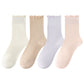 4 Pairs Women's Ruffle Edge Crew Socks Soft Stretch Cotton Blend with High Elastic Cuffs in Assorted Solid Colors