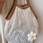 Crochet Style Net Tote Bag with Daisy Accent and Shoulder Straps