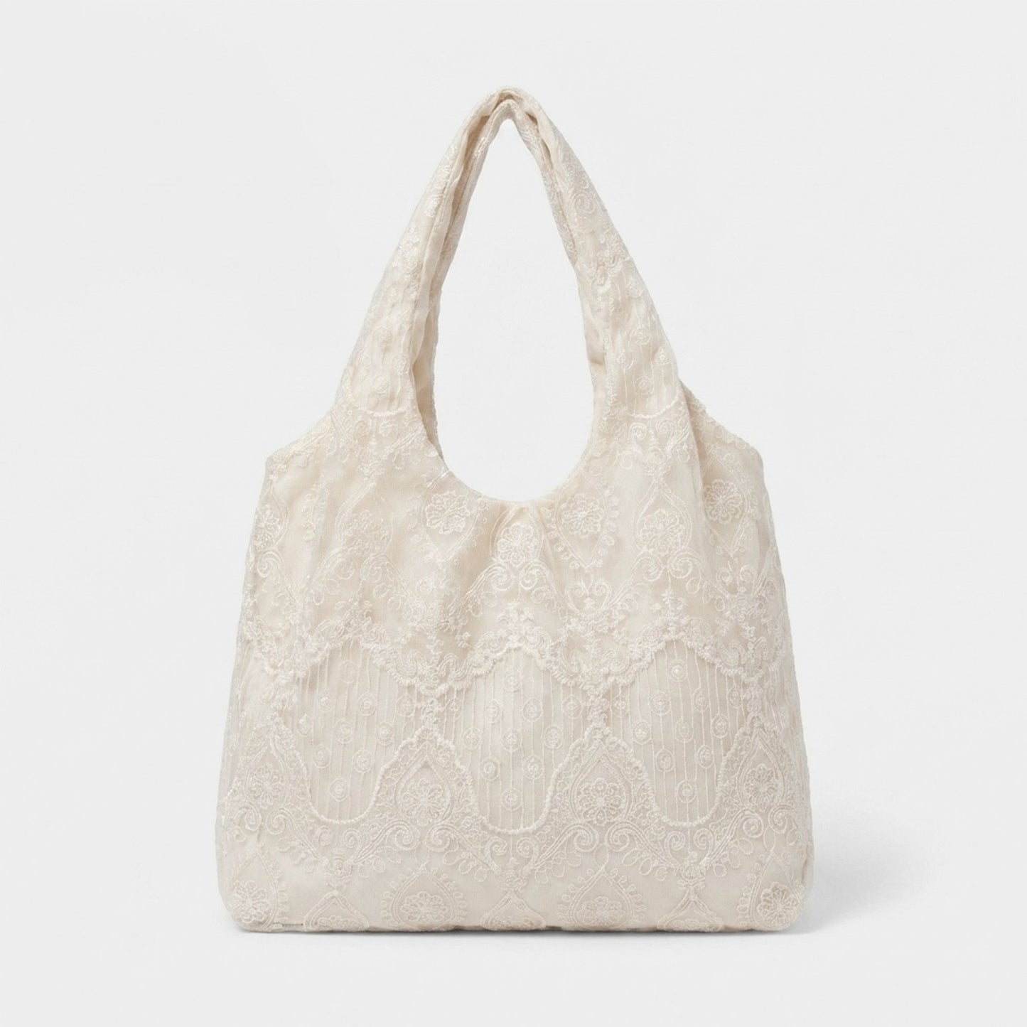 Lace Hobo Shoulder Bag with Floral Embroidery and Inner Pocket