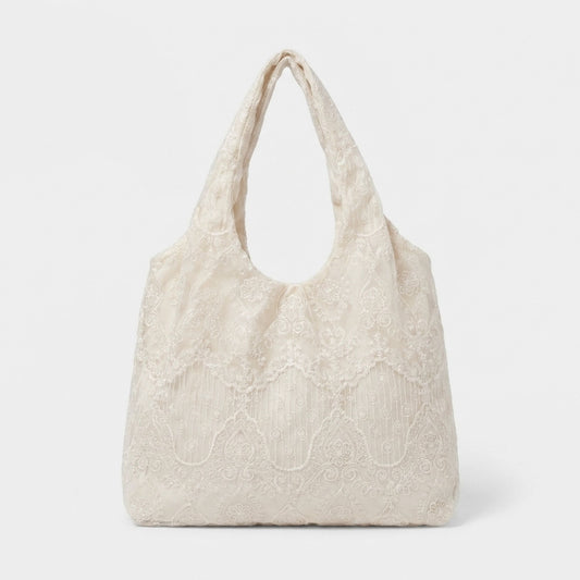 Lace Hobo Shoulder Bag with Floral Embroidery and Inner Pocket