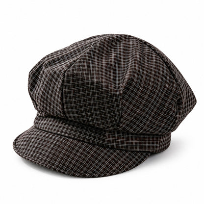 Plaid Newsboy Cap with Paneled Crown and Short Brim