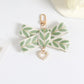 Pearl Beaded Keychain with Fabric Bow and Leaf Pattern Ribbon Charm