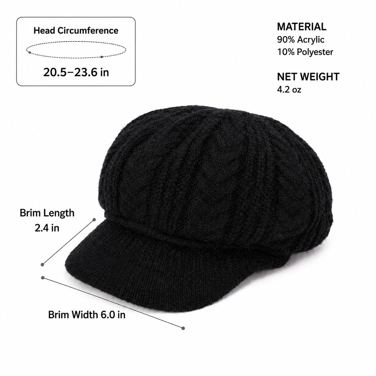 Cable Knit Brim Beanie Faux Fur Lined Warm Winter Hat