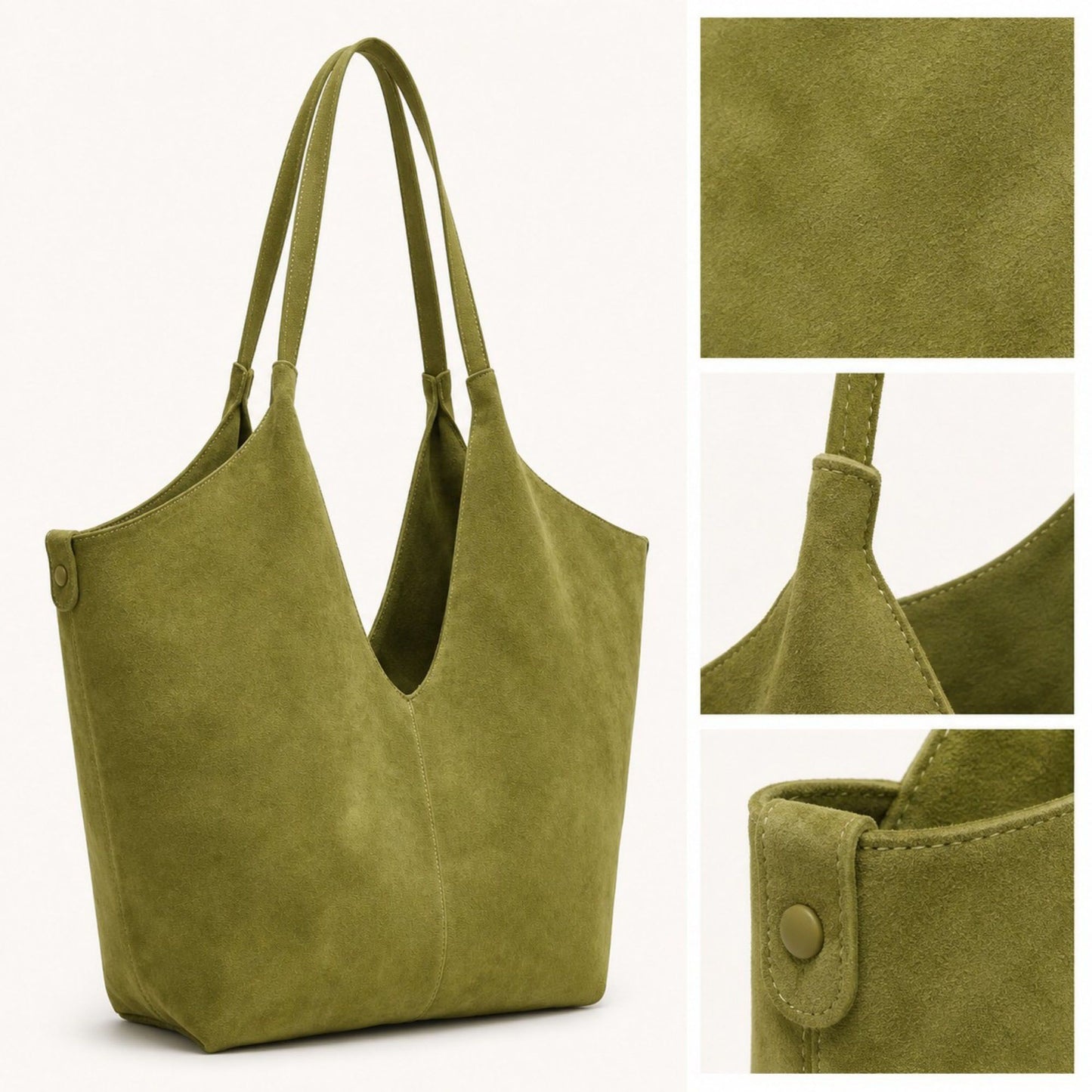Oversized Suede-Look Tote Bag with Long Shoulder Straps and Slouchy V-Shaped Opening