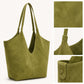 Oversized Suede-Look Tote Bag with Long Shoulder Straps and Slouchy V-Shaped Opening