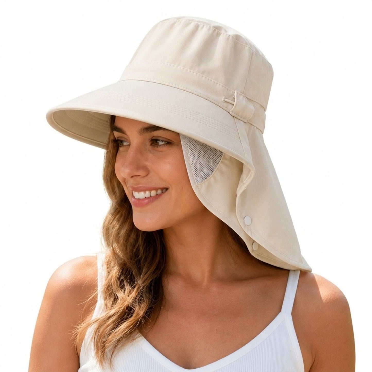 Wide Brim Sun Hat with Neck Flap Breathable Mesh Panel and Lightweight Outdoor Design