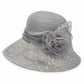 Wide Brim Floral Sun Hat with Sequin Mesh and Rose Accent