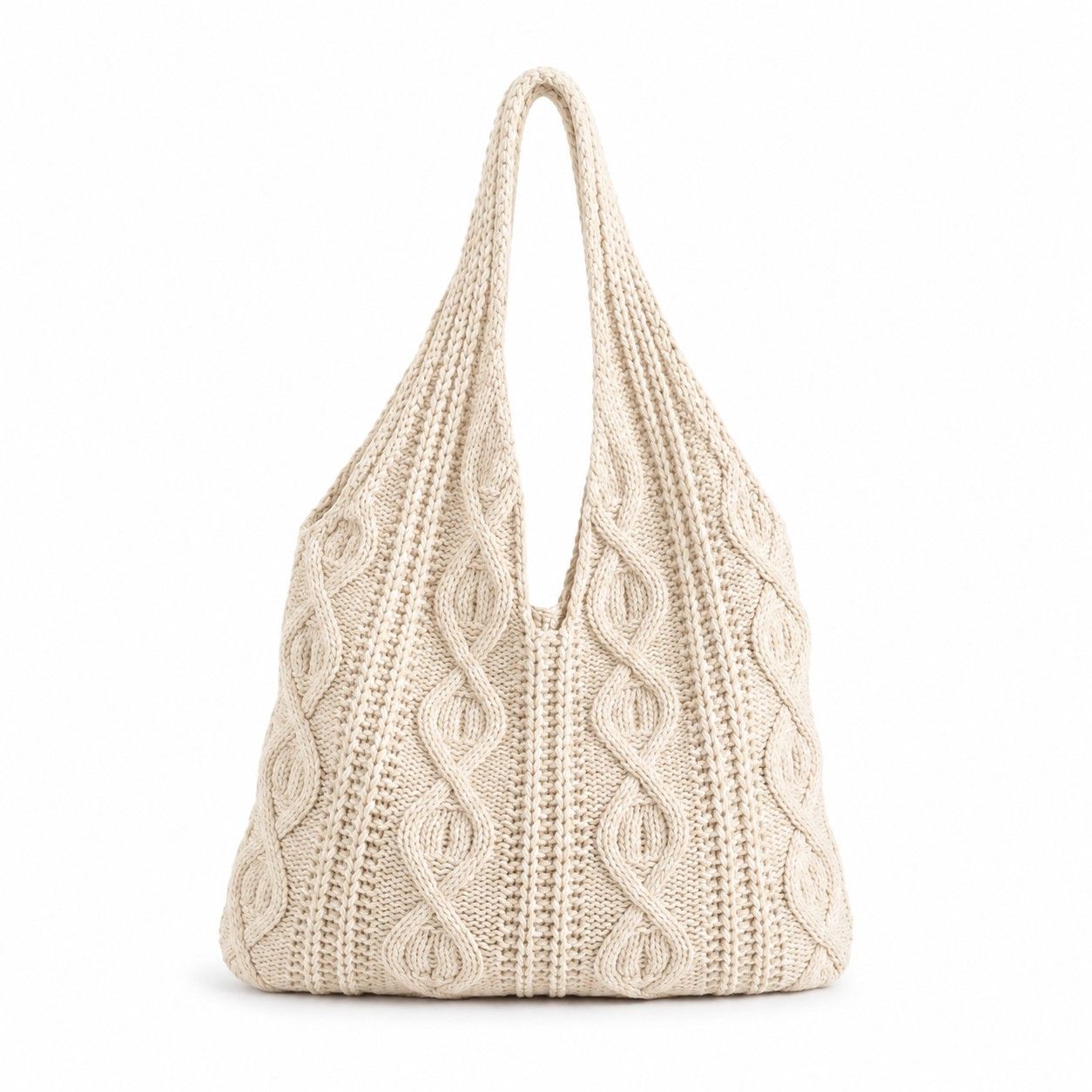 Cable Knit Shoulder Tote Bag Soft Textured Slouchy Lightweight Everyday Carryall