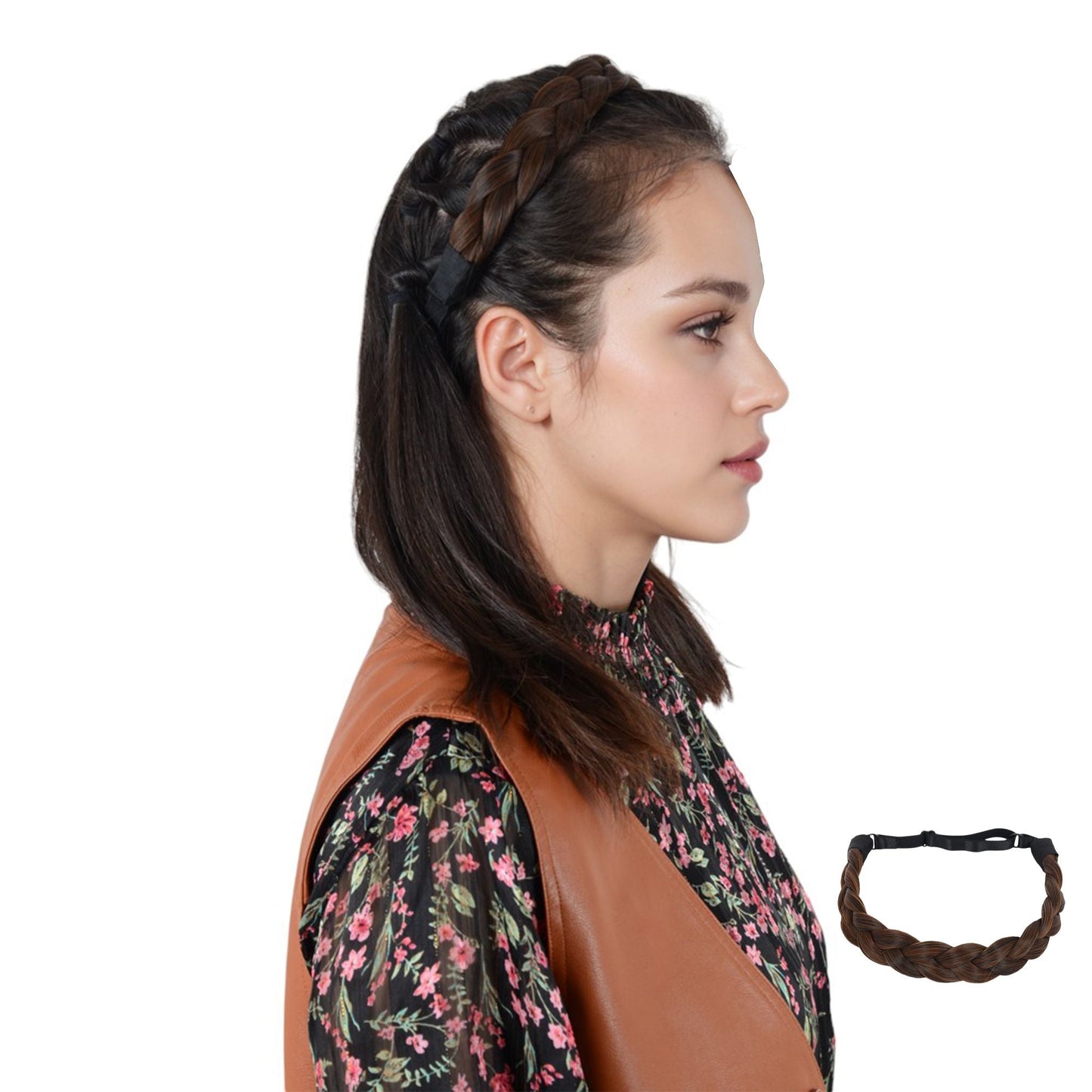 Adjustable Handmade Braided Wig Headband with Fishbone Braid for Women