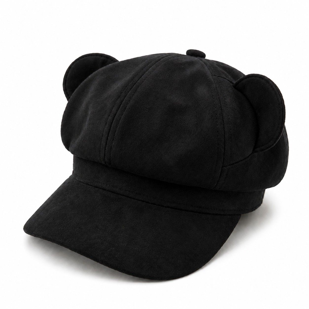 Faux Suede Bear Ear Newsboy Cap Cute Short Brim Baker Boy Hat
