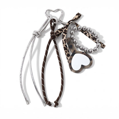 Heart Mirror Bag Charm with Beads and Cord Tassels