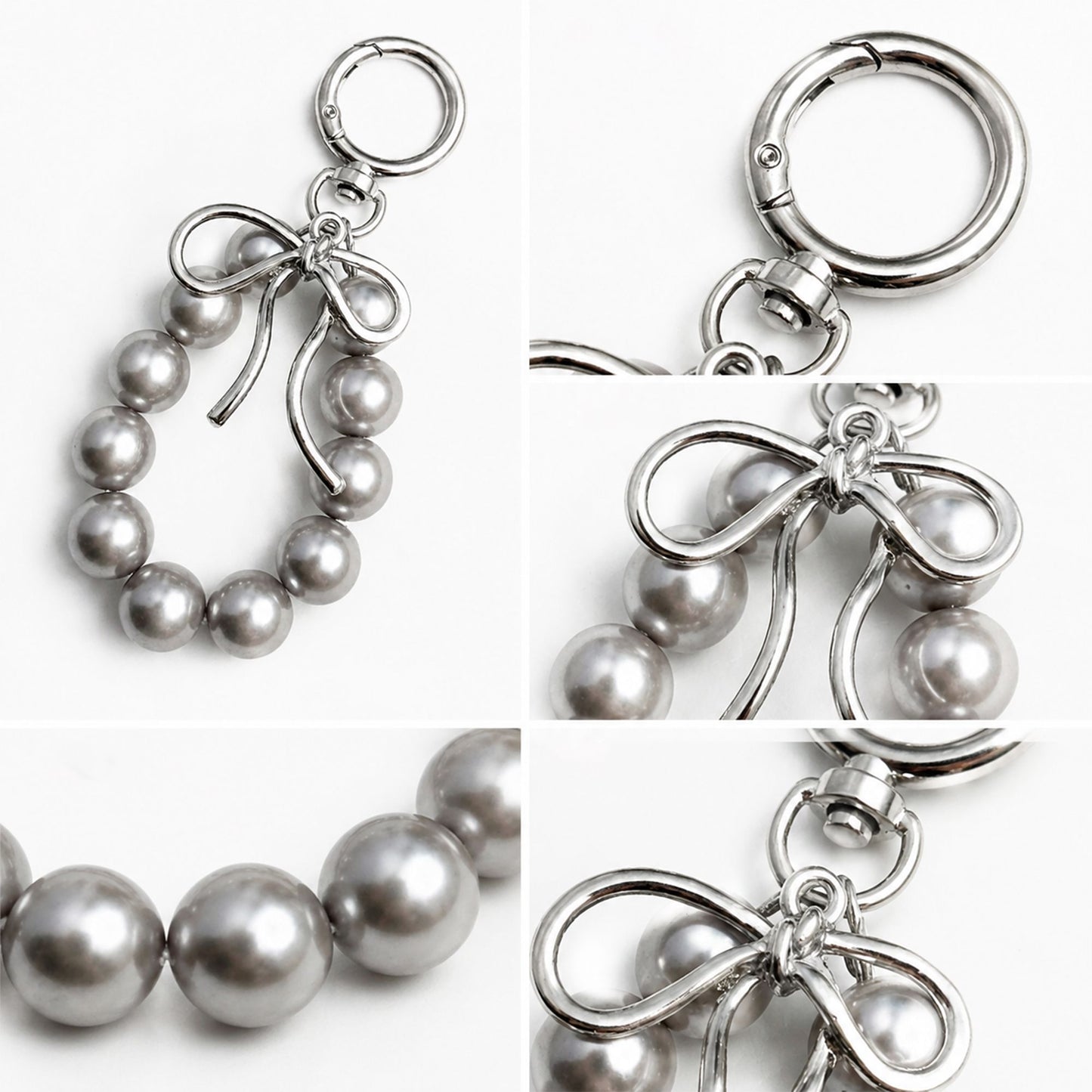 Beaded Bow Keychain with Round Bead Loop and Metal Clip Bag Charm