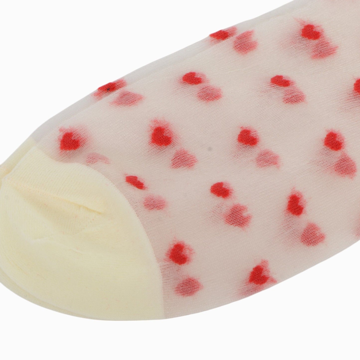 Sheer Crew Socks with Flocked Heart Pattern and Reinforced Toe and Heel 2-Pack