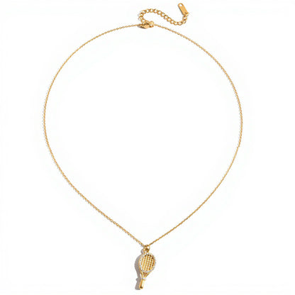 Women's Tennis Racket Pendant Necklace with Delicate Chain and Sparkling Detailed Racket Charm for Subtle Sporty Elegance