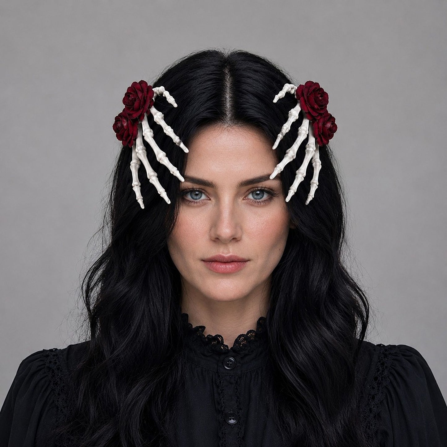 Halloween Skeleton Hand Rose Hair Clips 2pc