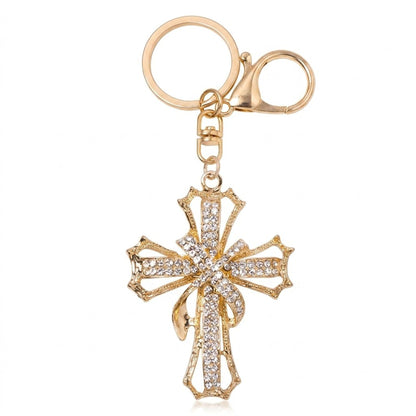 2pc Cross Rhinestone Keychain Bag Charm with Lobster Clasp and Key Ring