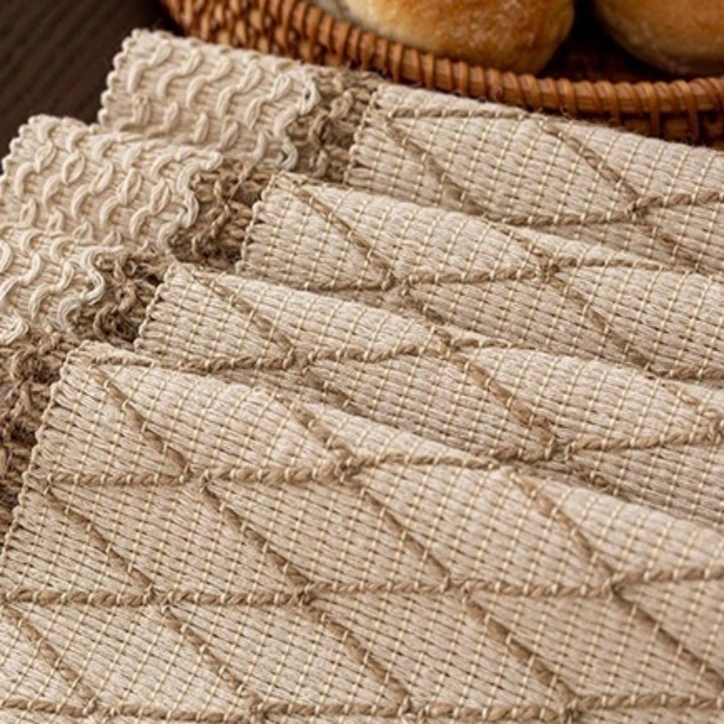 Textured Woven Table Runner with Fringe Trim and Neutral Stripe Pattern 47x11.8 in