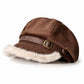 Faux Suede Newsboy Cap with Faux Fur Trim