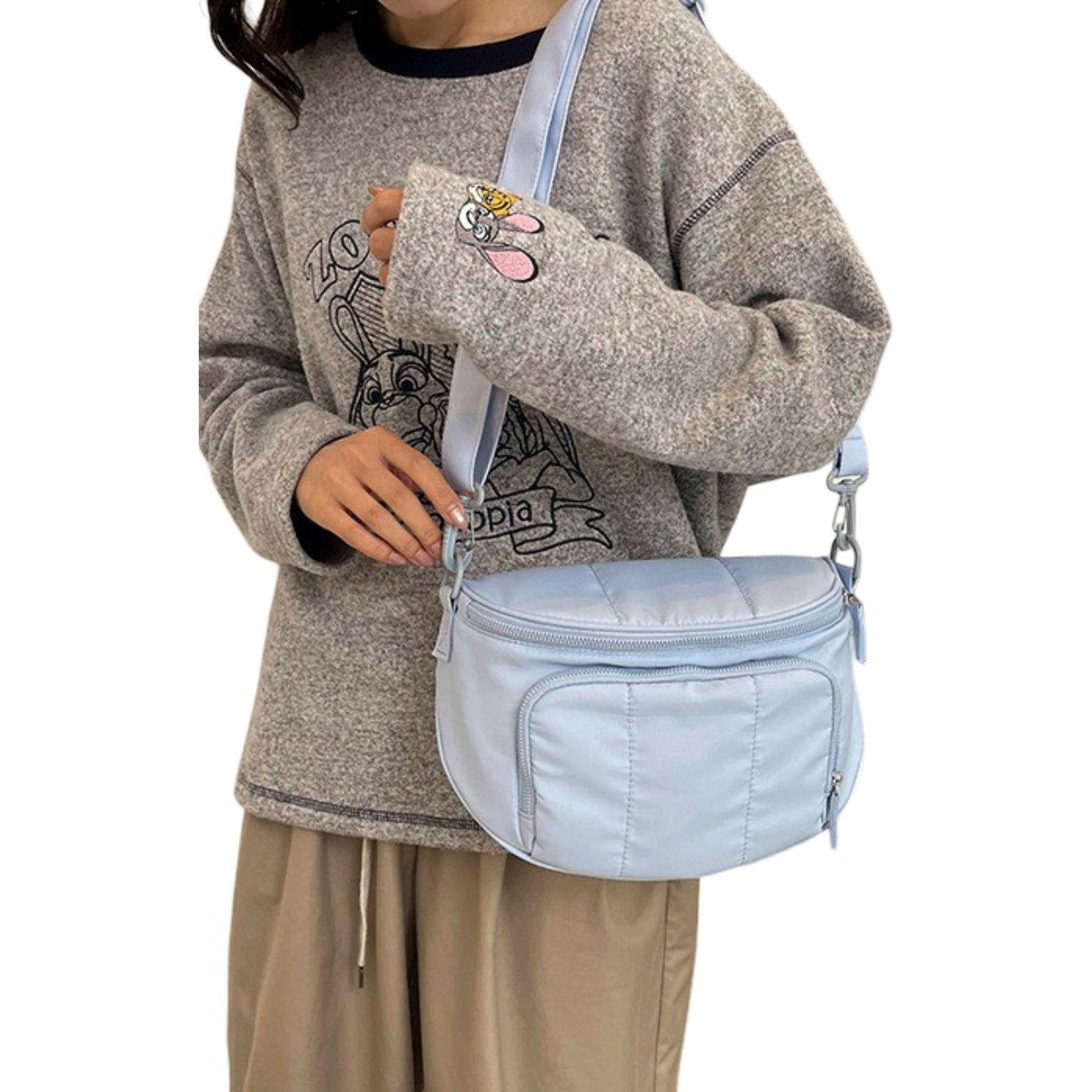 Crossbody Shoulder Bag with Multiple Zip Pockets and Adjustable Strap